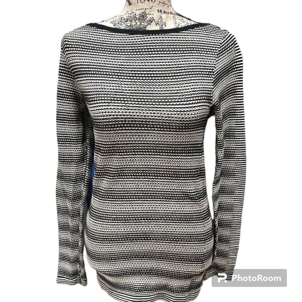 Athleta Black and White Knit Stripe Top Shirt Womens Small